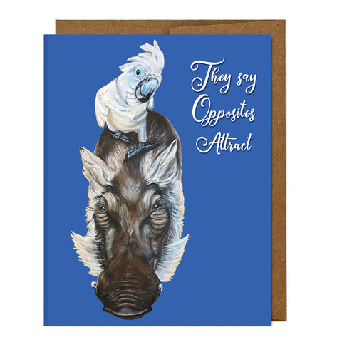 Warthog and Cockatoo Greeting Card - Opposites Attract - Friendship