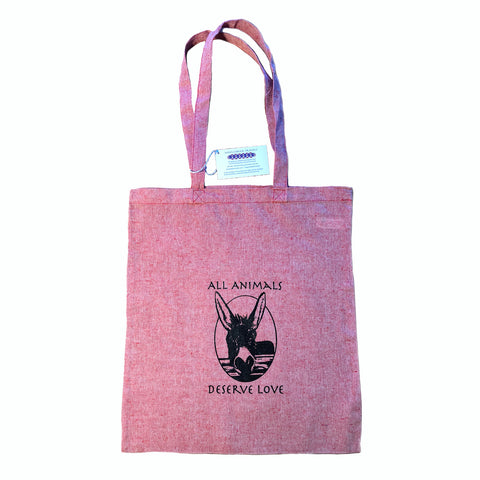 Donkey Recycled Red Tote Bag - All Animals Deserve Love