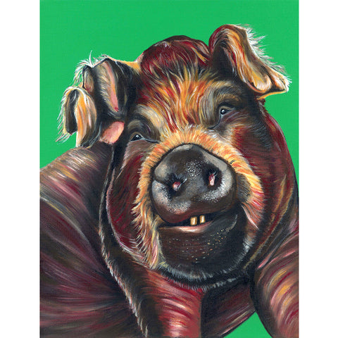 Pig painting- acrylic on canvas with a green background. Bella is a pig that lives at Loving Farm Animal Sanctuary in California