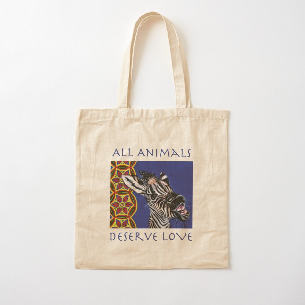 Zebra Cotton Tote Bag - All Animals Deserve Love - Zimmi